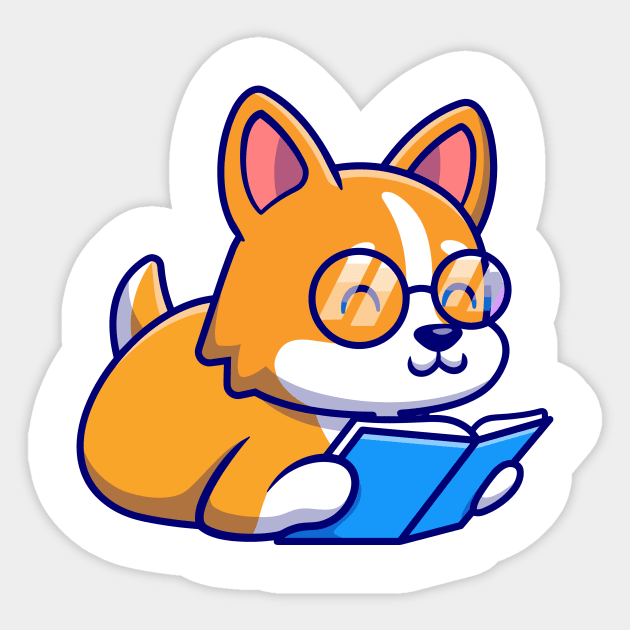 Corgi Reads Book Sticker by AvocadoShop